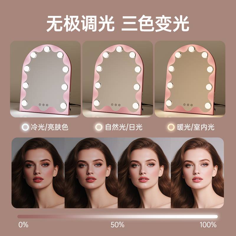新品粉色灯泡镜 9LED灯桌面镜